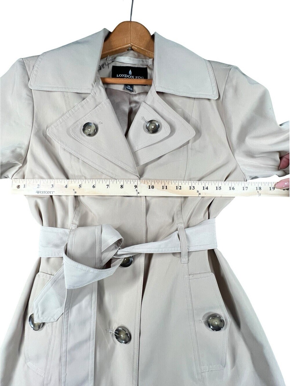 London Fog Women’s Petite Small Beige Belted Trench Coat Double Breasted - Picture 5 of 7